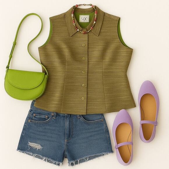 VINTAGE ICE Silk Striped Sleeveless Top | Size 10 | Green | Statement Y2K Formal - Picture 2 of 14